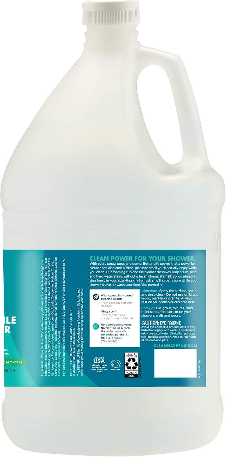 BETTER LIFE Bathroom Cleaner - Tea Tree Bathtub & Shower Cleaner Spray for Glass and Tile - Foaming Mold and Mildew Remover for Tub Works on Hard Water Stains - 32oz (Pack of 2)