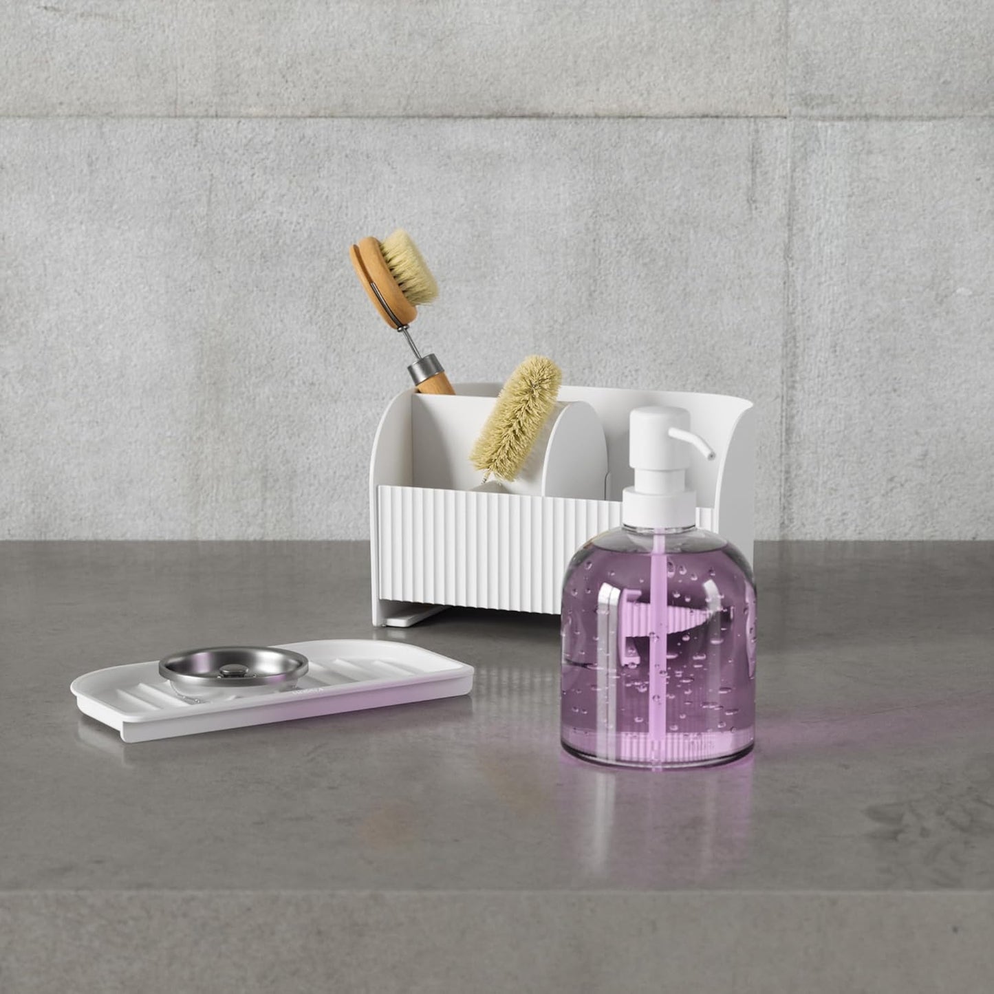 Umbra Sling Sponge Holder Sink Caddy with Dish Soap Dispenser Pump for Kitchen