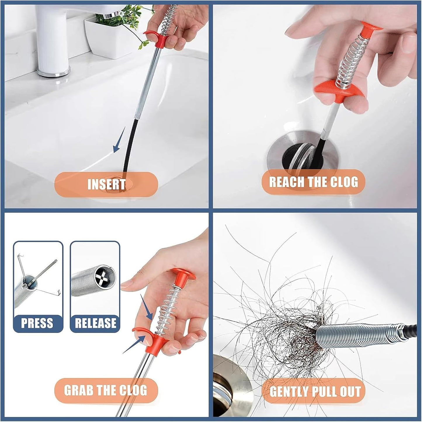 Drain Snake,61 Inch Hair Drain Clog Remover- Flexible Gutter Cleaning Tools for Home Sink, Bathroom Tub,Drain, Toilet, Tight Spaces