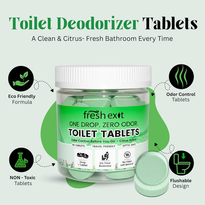 Toilet Deodorizer Tablets – Drop One In and Go – 60 Count Citrus Scent – Odor Elimination for Bathroom – Replaces Toilet Spray – Long Lasting – Fresh Bowl Freshener