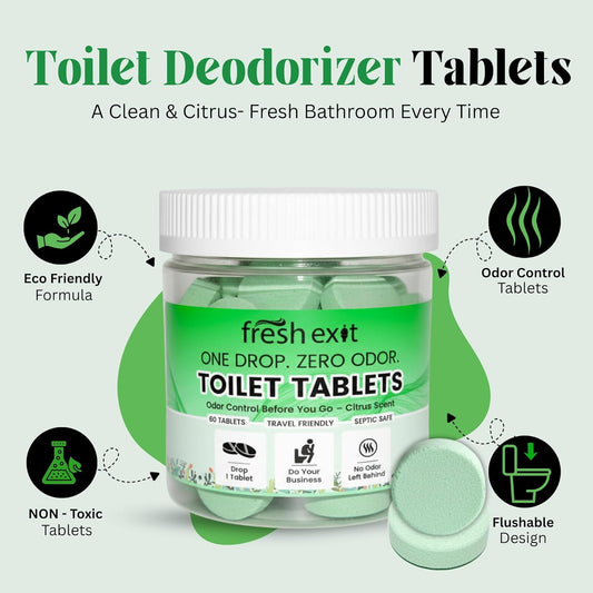 Toilet Deodorizer Tablets – Drop One In and Go – 60 Count Citrus Scent – Odor Elimination for Bathroom – Replaces Toilet Spray – Long Lasting – Fresh Bowl Freshener