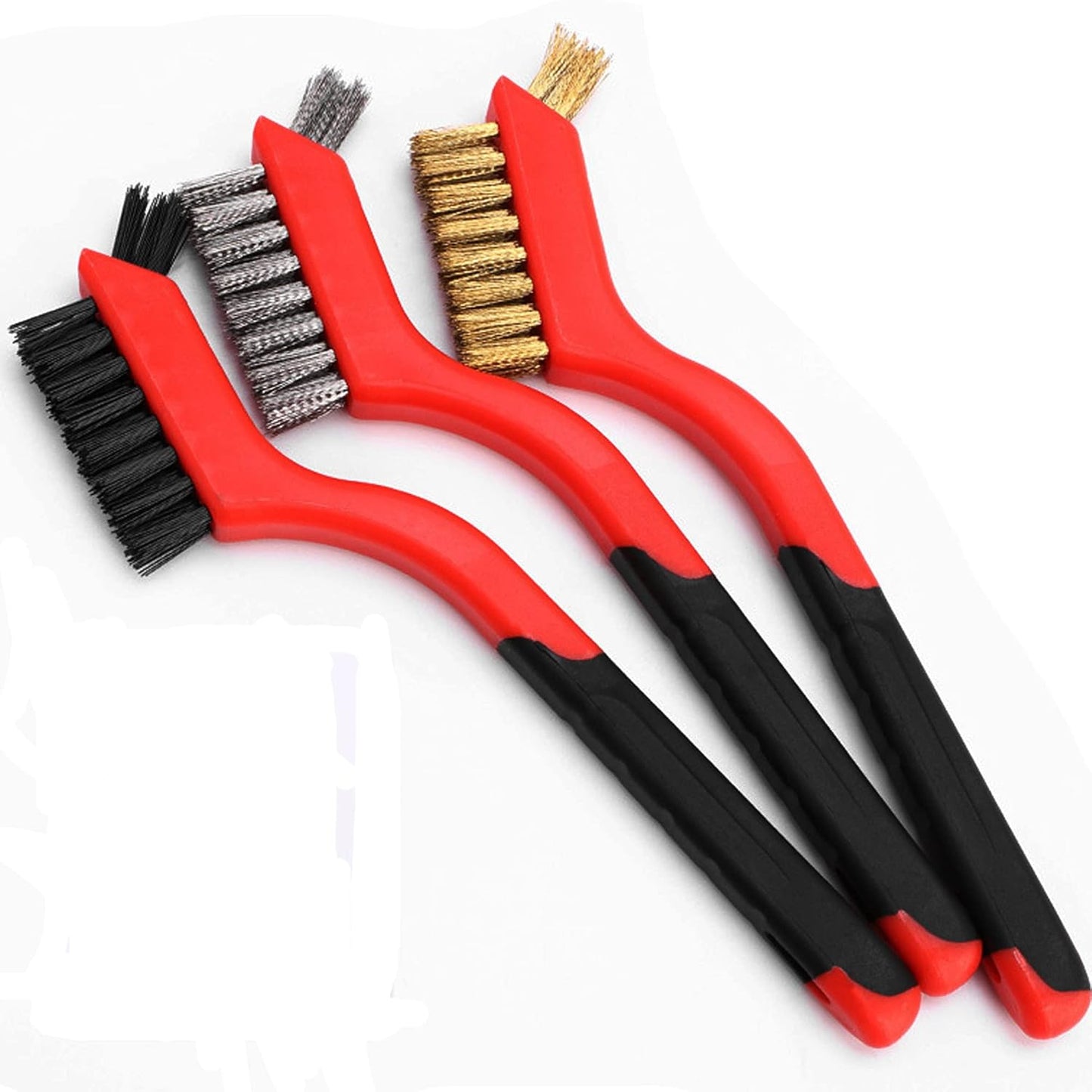 3Pcs Mini Wire Brush Set for Cleaning and Rust Removing, 7 Inch Industrial Wire Brushes of Stainless Steel/Nylon/Brass Bristles