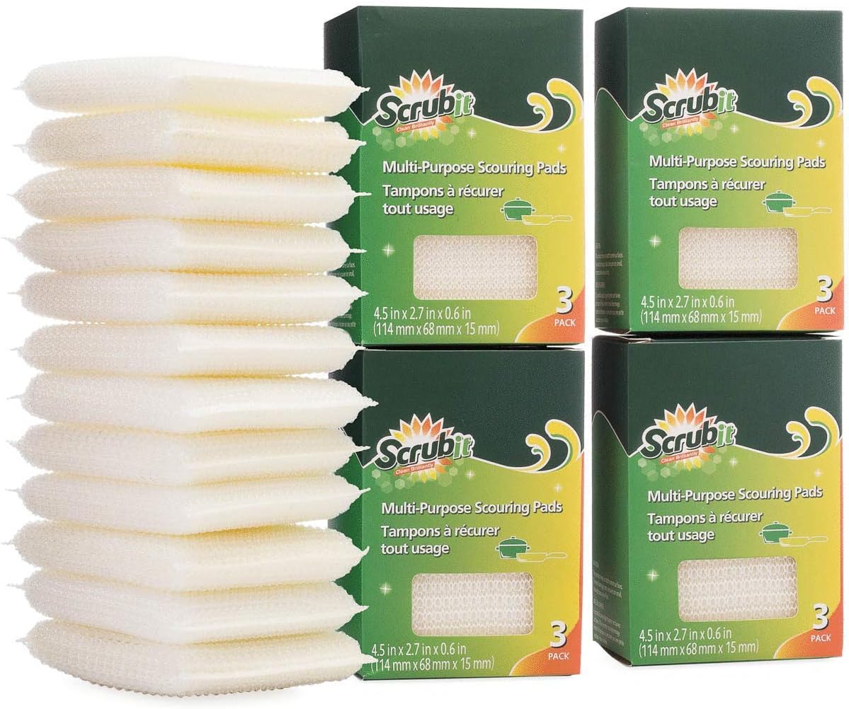 Multi-Purpose Scouring Pad by Scrub-It - Non-Scratch Cleaning Dobie Pads for Pots, Pans, Dishes, Utensils & Non-Stick Cookware - Sponge Scrubbers Use for Kitchen, Bathroom & More (6 Pack)