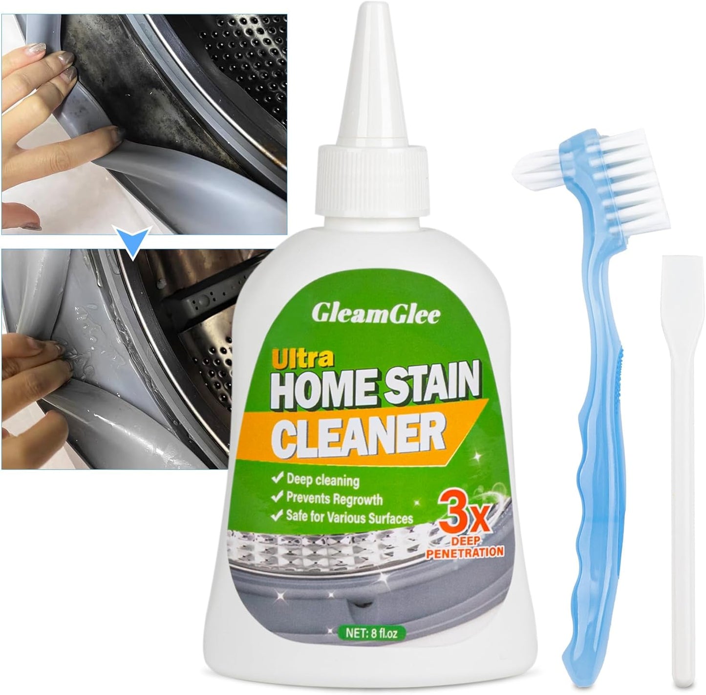 GleamGlee Home Remover Gel, Powerful Washing Machine Gasket Cleaner, Heavy Duty Cleaning Solution for Washing Machine, Refrigerator Strips, Bathroom Grout, Tiles, Sink, Shower - 5 Fl.Oz