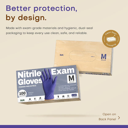 SUP Powder-Free Nitrile Exam Gloves, 100 Count Food Safe Latex-Free Medical Non-Sterile Cooking Disposable Glove, Blue Violet