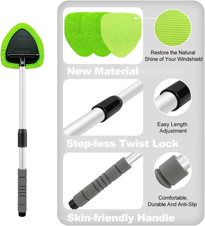 XINDELL Windshield Cleaner Tool – Car Interior Window Cleaning Kit with Extendable Handle & 4 Microfiber Pads, Auto Wiper Inside Windshield Brush for Car & Home Windows