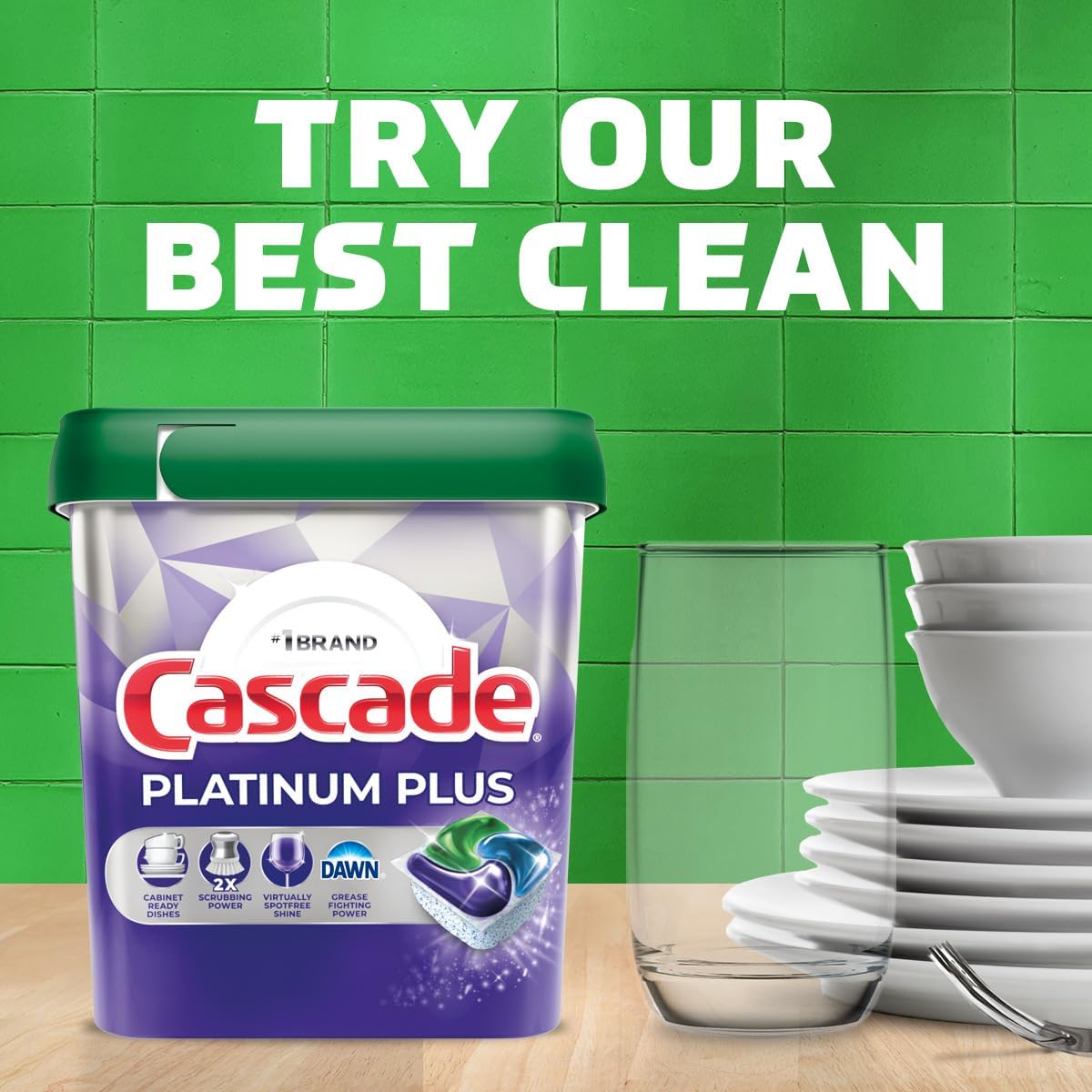 Cascade Platinum Plus Dishwasher Pods, Dish Detergent ActionPacs, Cleaning Supplies, Lemon, 52 Count
