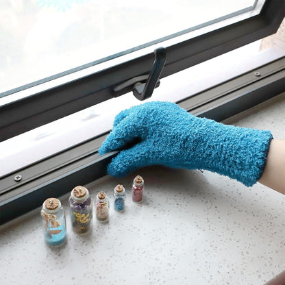 Patelai 2 Pairs Microfiber Gloves for plants Dusting Cleaning Glove Mittens House Cars Blinds Dusting(Blue, Grass Green,Large)
