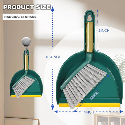 Small Broom with Dustpan Combo Set Mini Broom and Brush Set Hand Sweeper for Cleaning Desk Office Kitchen Pet Nest (White)
