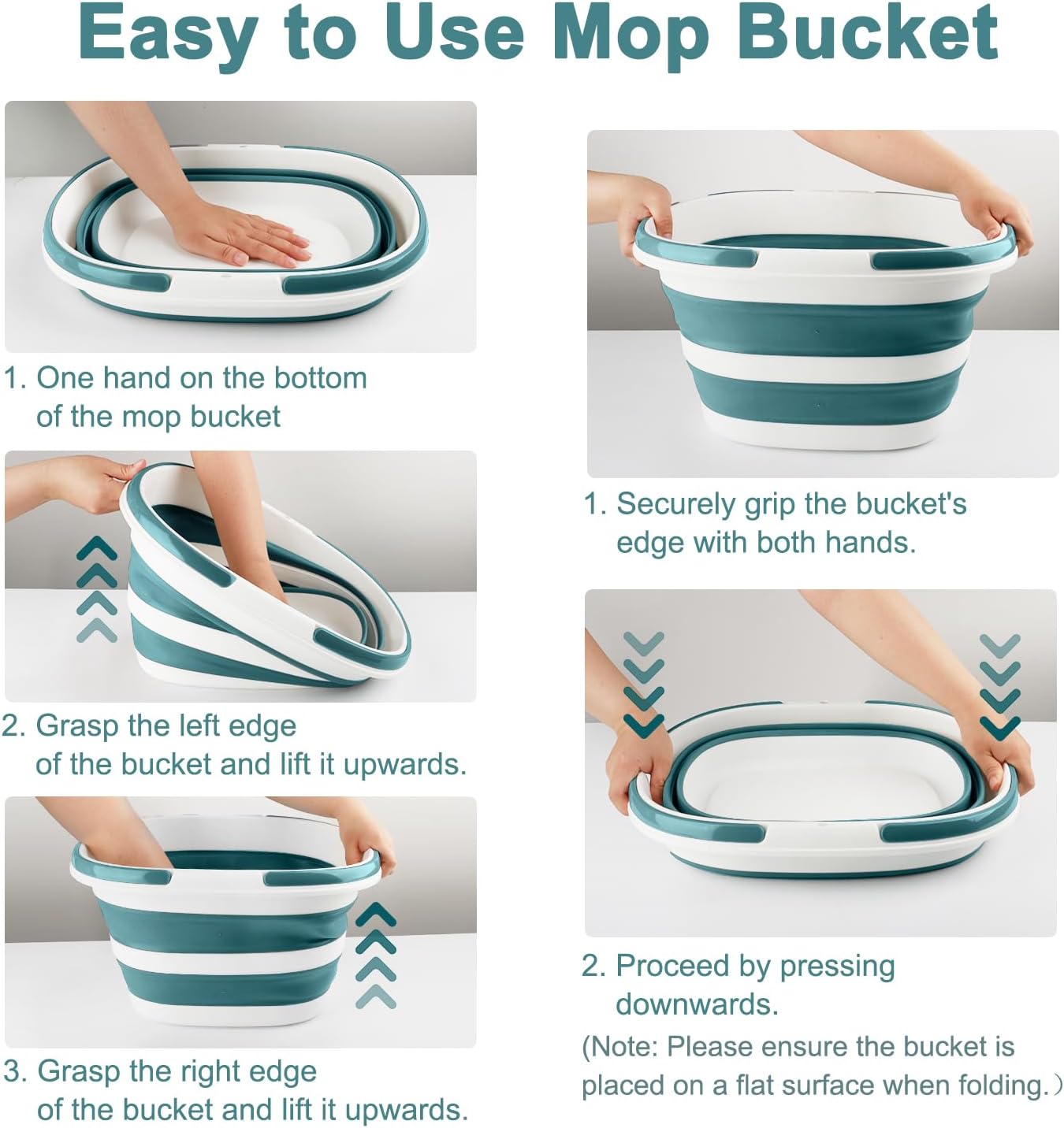 Collapsible Mop Bucket with Handle for Cleaning, 16L(4.2 Gallon) Silicone Square Mopping Bucket for Windows Cleaning or Car Washing, Cleaning Supplies Organizer Plastic Bucket for Storage
