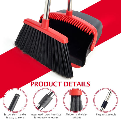 Broom and Dustpan Set, Long Handle Lightweight Dustpans with Broom Combo for Home, Indoor&Outdoor Sweeping for Home Room Kitchen Office Lobby (Charcoal)