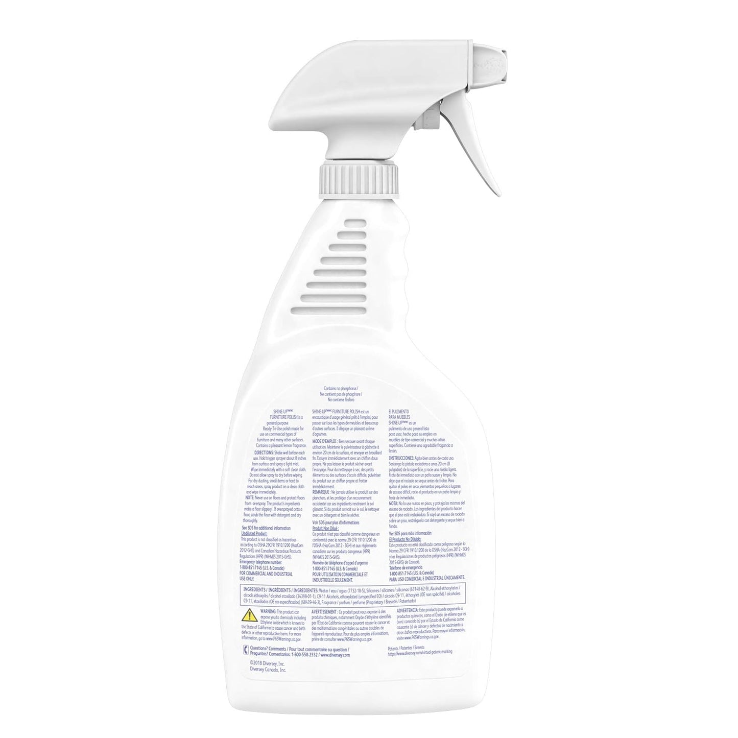 Diversey 4995480 Shine Up Lemon Furniture Polish, Cleans, Restores & Protects Wood, Ready-to-Use Capped Spray Bottle, 32-Ounce (Pack of 12 with 2 spray nozzles)