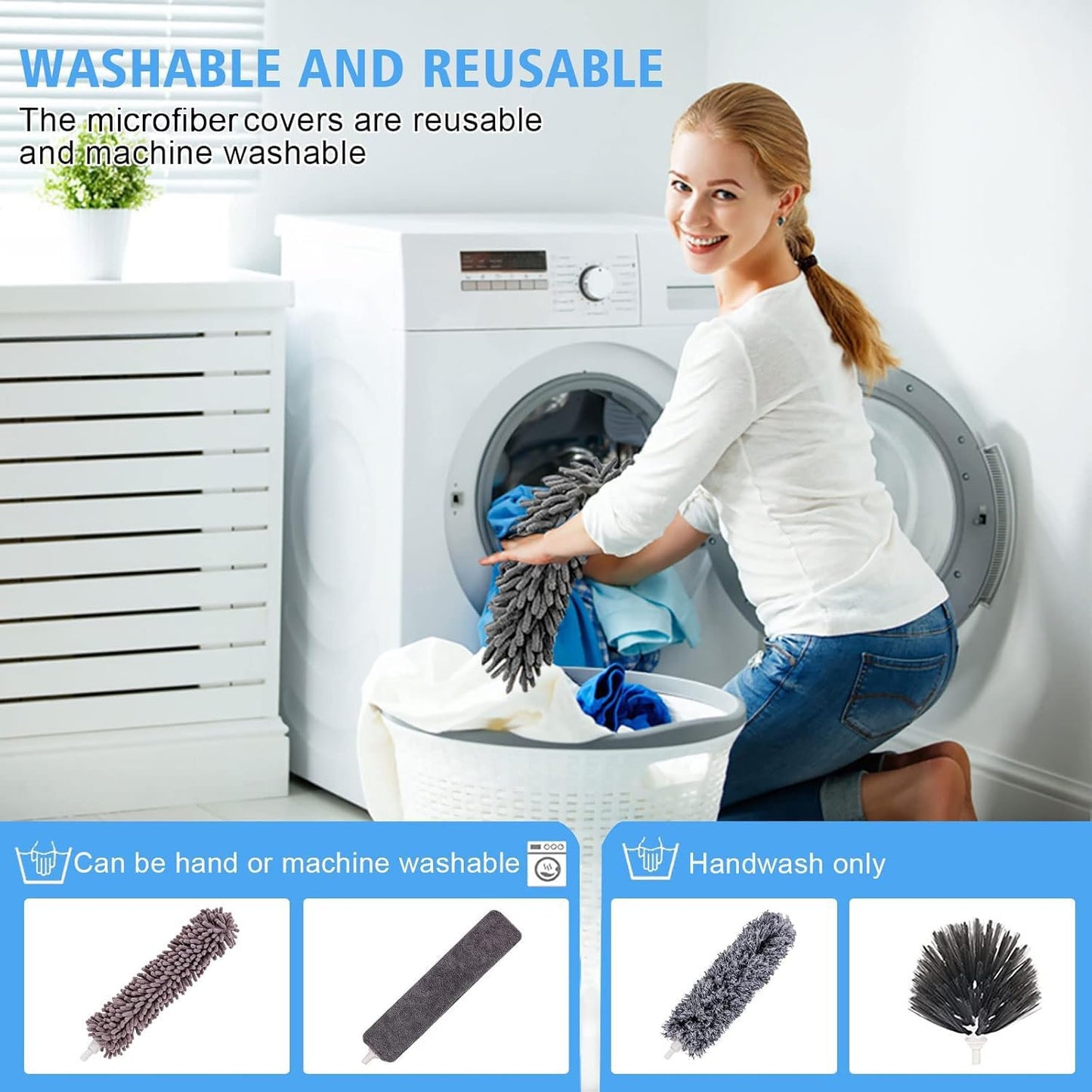 6-in-1 Duster for Cleaning Kit, Extendable Duster with Stainless Steel Pole - Microfiber, Ceiling Fan Cleaner Dusters and Chenille Dusters, Bendable Cobweb Removers for High Ceilings, Fans, Blinds