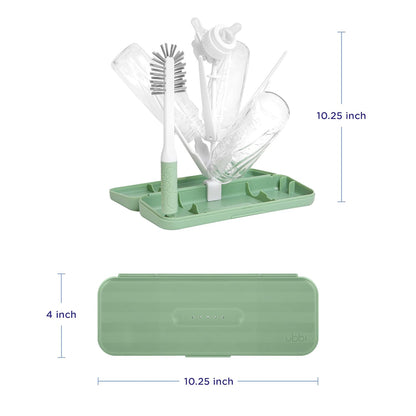 Ubbi On-the-Go Drying Rack and Brush Set, Includes Travel Case and Bottle Brush for Compact Storage, Holds Up To 8 Bottles, Baby Travel Accessories, Gray