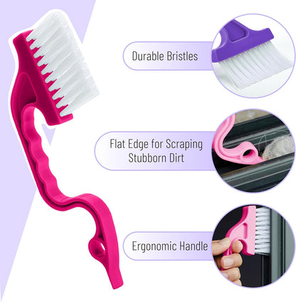 Slick- Window Track Cleaning Brush, 2 Pack, Blue Ergonomic Handle, Built-in Scraper, Multipurpose, Window Track Cleaning Tools