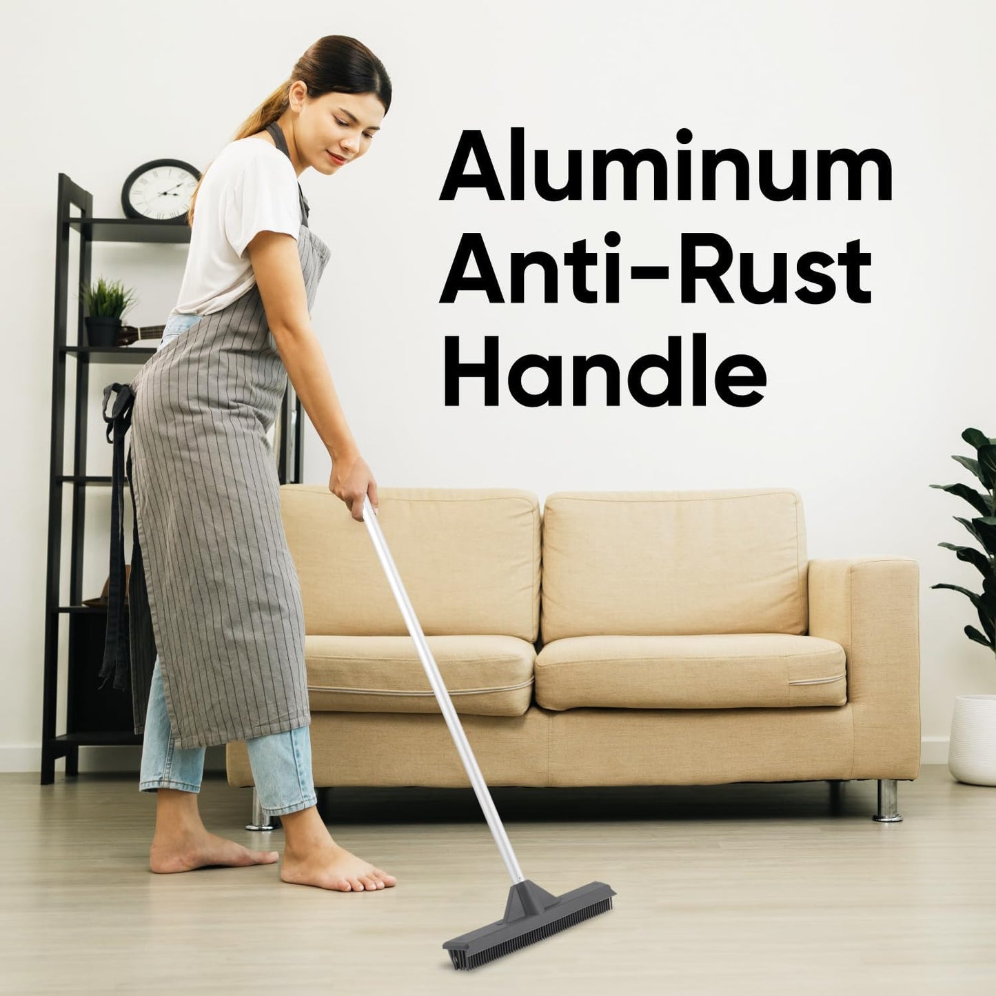 Silicone Pet Hair Broom, Carpet Cleaner, Salon Broom, with Built-in Window Washer Squeegee and 55" Metal Handle