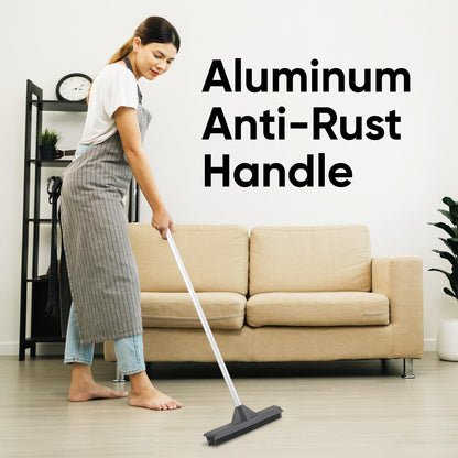 Silicone Pet Hair Broom, Carpet Cleaner, Salon Broom, with Built-in Window Washer Squeegee and 55" Metal Handle