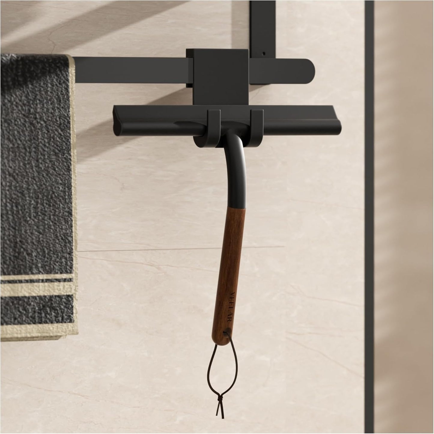 Shower Squeegee for Shower Glass, Bathroom Glass Cleaning Tool with Hook Mount, Squeegee for Glass Doors, Window Cleaning, Tile Shower Walls (White)