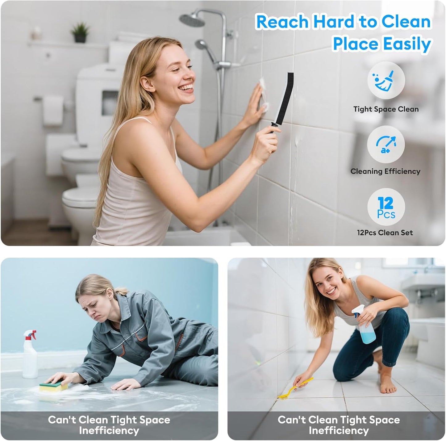 Crevice Cleaning Brush, Thin Hard Bristle Crevice Cleaning Tool Supplies for Tight Place, 12Pcs Small Household Use Cleaning Set for Kitchen, Gout, Gap, Corner, Window Track, Cup, Teapot, Bottle