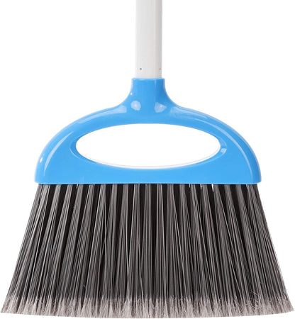 Amazon Basics Dustpan Broom Set with Adjustable Long Handle, Easy to Assemble, Blue and White