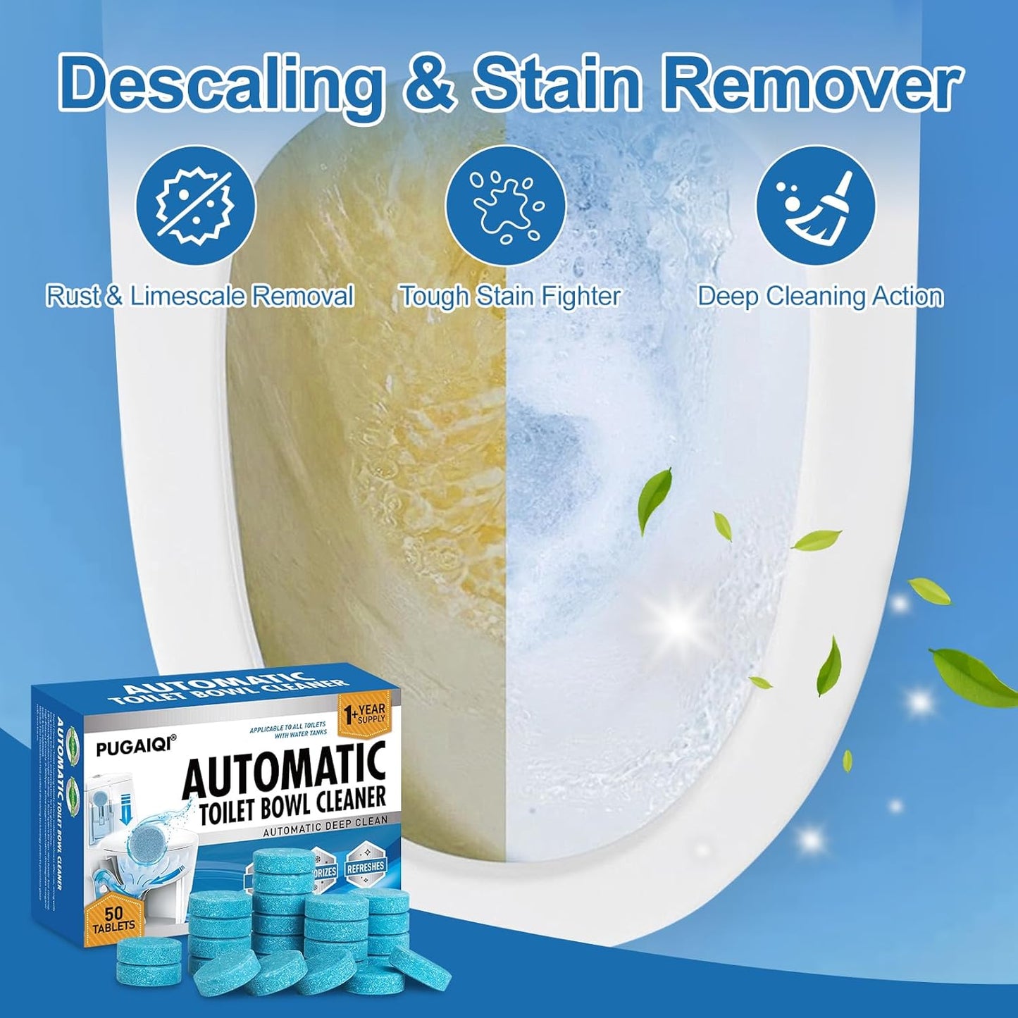 Toilet Bowl Cleaner Tablets Blue Toilet Tank Cleaners,blue toilet bowl tabletsHard Water Stain Remove, Effervescent Stain & toilet deodorizer， Automatic Toilet Cleaning & Deodorizer 50 Tabs YYDS