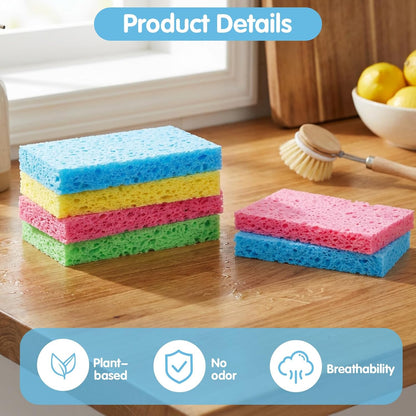 8PCS Cellulose Sponges, Colorful Non Scratch Sponges for Cleaning Dishes, Household Scrubbing Sponge Bulk, Compressed Natural Sponge for Kitchen Bathroom Sink(4 Colors)