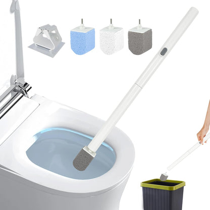 Pumice Stone Toilet Bowl Cleaner with 20" Ultra Long Handle, Push-Button Replaceable Head Hard Water Ring Stain Remover for Bathroom, Bathtub, Pool, Kitchen Sink Cleaning, 3 Pack (gray)