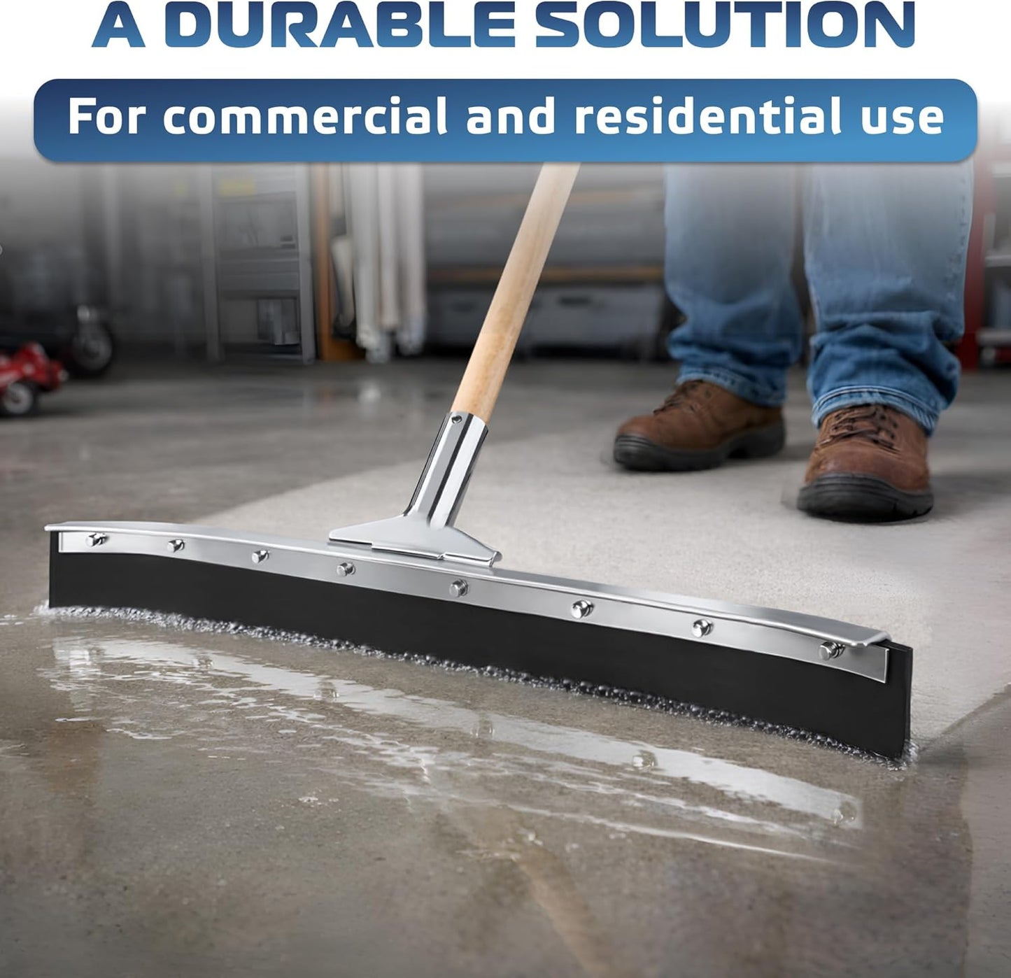 DSV Standard Curved Floor Squeegee 24’’, Rubber Blade Garage Squeegee, Taper Pole Connection - Handle Sold Separately for Tiles, Concrete and Asphalt