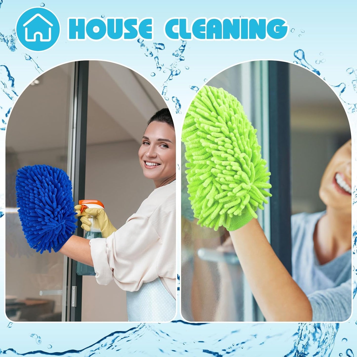Toulite 8 Pcs Car Wash Mitt Chenille Microfiber Wash Mitt Double Sided Glove Cleaning Drying Mitts (7.48 x 10.24 Inch,Bright Colors)