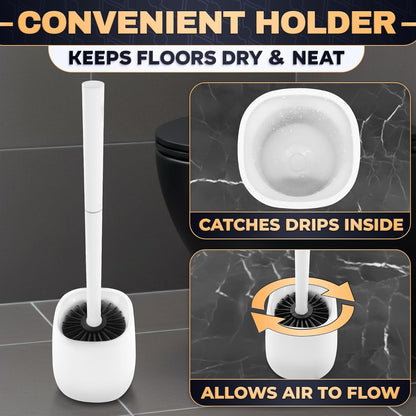 Toilet Brush and Holder Set - Silicone Toilet Brush Cleaner with Dark Grey Holder Base, Compact Accessory for Small Spaces - Easy to Place & Simple to Store After Use, Plastic Bathroom Cleaning Tool