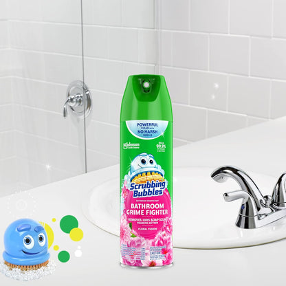 Scrubbing Bubbles Bathroom and Shower Cleaner Disinfectant Aerosol, Foaming Action Bathroom Grime Fighter, Rainshower Scent, 20oz