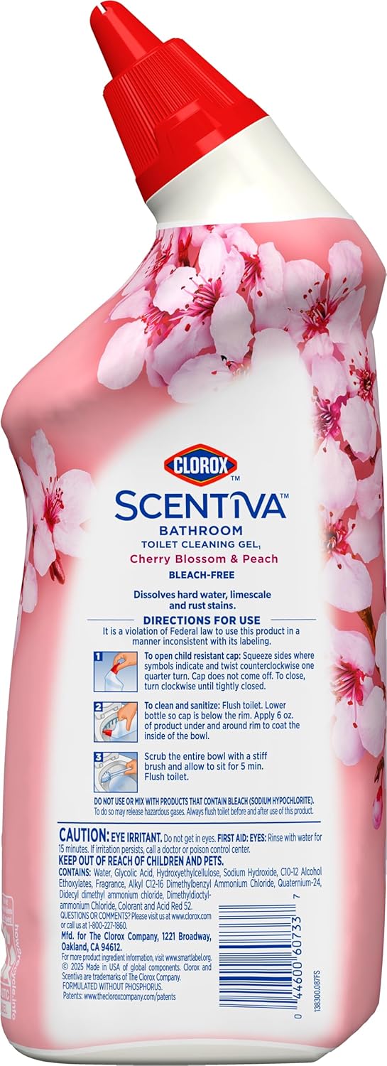 Clorox Scentiva Bathroom Toilet Cleaning Gel, Cherry Blossom and Peach, 24 Fluid Ounces