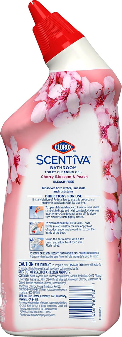 Clorox Scentiva Bathroom Toilet Cleaning Gel, Cherry Blossom and Peach, 24 Fluid Ounces