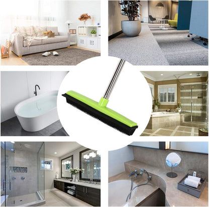 MEIBEI Pet Hair Removal Broom with Squeegee -53", Long Handle Soft Bristle Rubber Broom, Ideal for Remove Fur from Carpets, Rugs, Hardwood and Linoleum