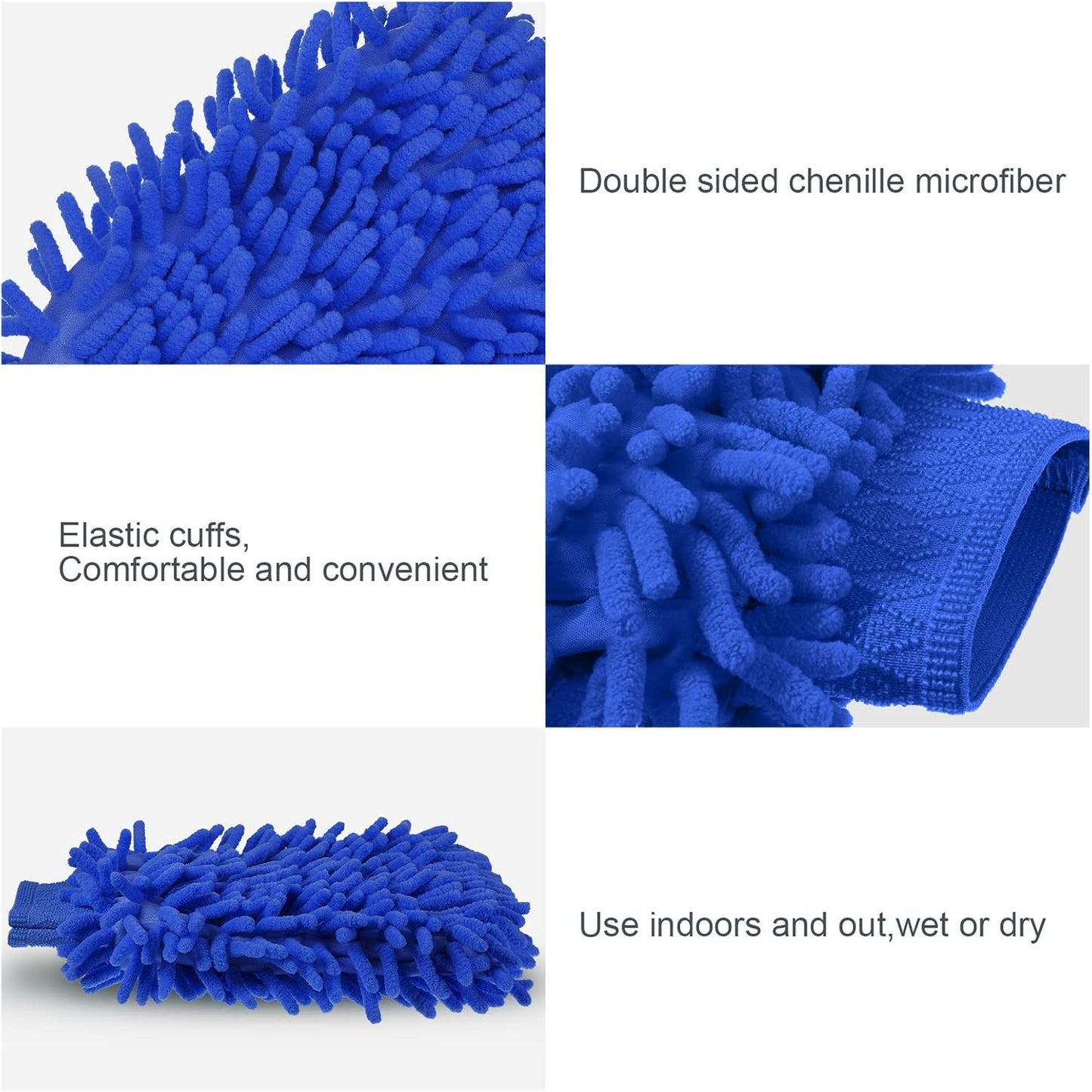 BBTO 5 Pack Car Wash Mitts Scratch Free Premium Chenille Microfiber Mitts 6" x 9" Double Sided Lint-Free Car Wash Gloves for Trucks, SUVs, Motorcycles, and More