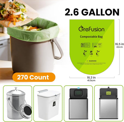 GreFusion Compostable Bags 1.2 Gallon,125 Count, Fits 0.75,1,1.2,1.3,1.6,1.8 Gallon Countertop Bin, Small compost bags, Certified by BPI, ASTM D6400 and OK Compost