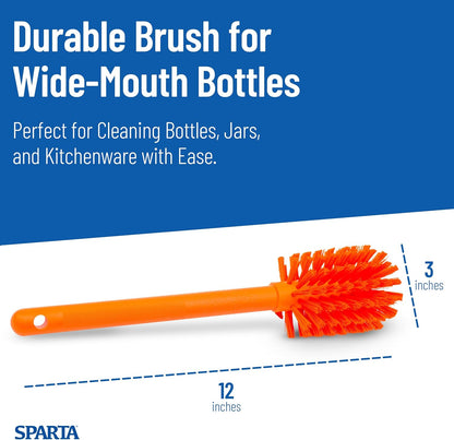 SPARTA Large Water Bottle Brush Ideal for Wide-Mouth Jars, Bottles and Tumblers, Dishwashing Tool with Handle for Home and Commercial Kitchens, Plastic, 12 Inches, White
