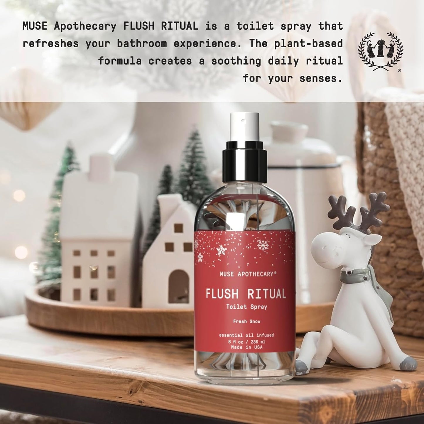 Muse Apothecary Flush Ritual - Aromatic & Refreshing Toilet Spray, Use Before You Go, 4 oz, Infused with Natural Essential Oils - Coconut + Sandalwood
