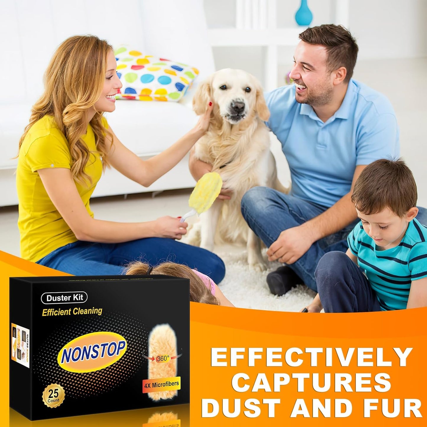 6 ft Long Handle Extendable Duster with 50 Refills for Swiffer Duster, Heavy Duty 360° Microfiber Dusting Kit for High Ceilings, Ceiling Fans, Tall Windows, and Hard-to-Reach Areas
