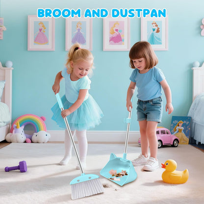 Mini Broom with Dustpan for Kids, 28-in Handle Kids Broom and Dustpan Set for Toddlers Cat-Shaped Children Broom and Cleaning Set Boys Girls Small Housekeeping Helper Set, Pink