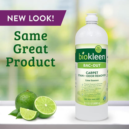 Biokleen Bac-Out Enzyme Cleaner Spray and Stain & Odor Remover for Pet Stains, Laundry, Diapers, Wine, Carpets, & More, Eco-Friendly, Non-Toxic, Lime Scent, 32 Ounces