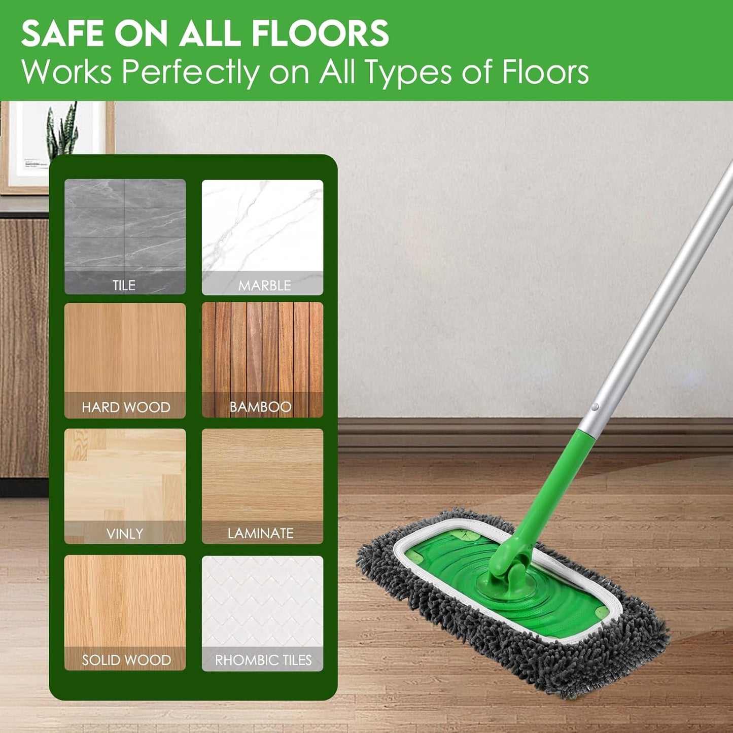Reusable Microfiber Mop Pads Compatible with Swiffer Sweeper- 4 Pack Dry Sweeping Cloths & Wet Mopping Cloths - Chenille Washable Wet Pads Refill for Mopping Floors (Mop is not Included)