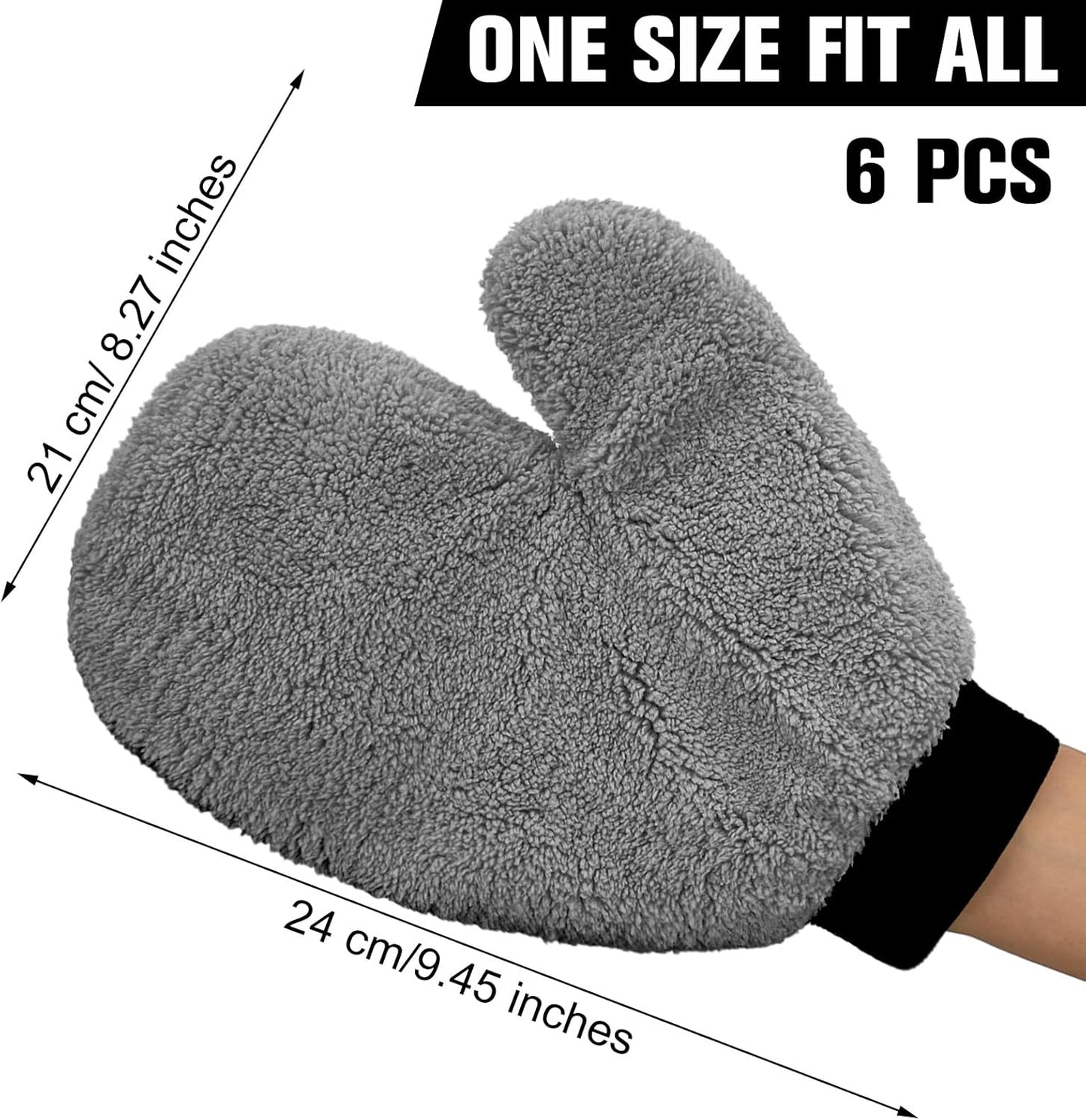 Remerry 6 Pcs Microfiber Mitts with Thumb for Cars Paint Wash Gloves Terry Weave Dusting Mitts