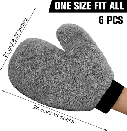 Remerry 6 Pcs Microfiber Mitts with Thumb for Cars Paint Wash Gloves Terry Weave Dusting Mitts