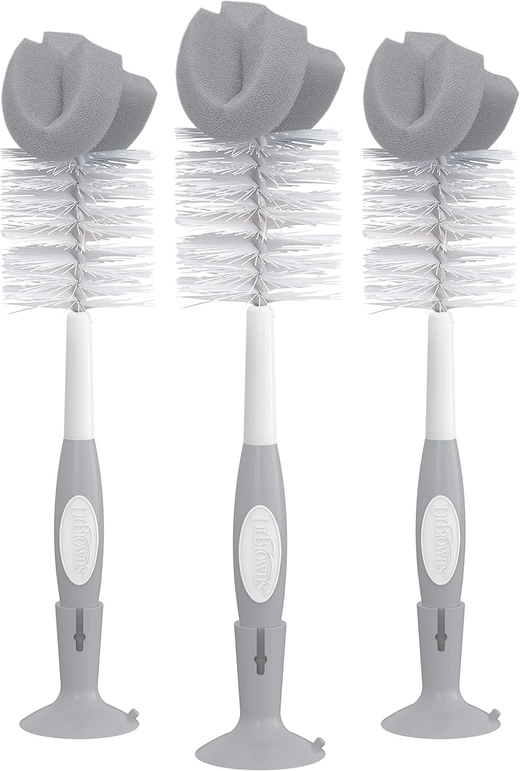 Dr. Brown's Reusable Sponge Baby Bottle Cleaning Brush with Suction Cup Stand, Scrubber and Nipple Cleaner, Pink 1-Pack
