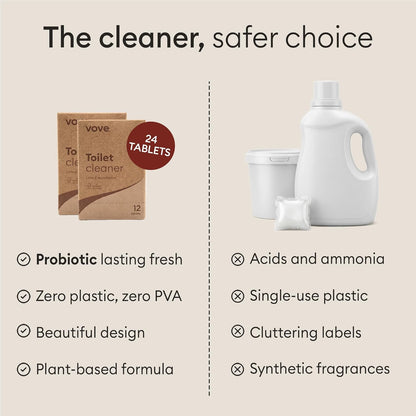 Vove Probiotic Toilet Bowl Cleaner Tablets Starter Set with Tin, 12 Count - Lime Eucalyptus, Citric Acid + Oxygen Bleach, Removes Hard Water & Limescale, Plant-Based, Septic Safe, Plastic-Free