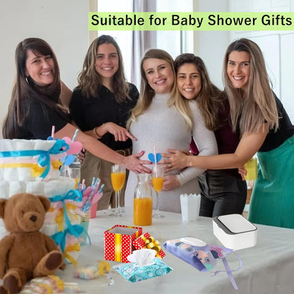 Wipe Dispenser White,Reusable Flushable Wipe Holder Set with 2Pcs Refillable Portable Wipe Bag for Baby Adult Bathroom,Wipe Container with Lids Keeps Wipes Fresh,Baby Shower New Mom Gifts
