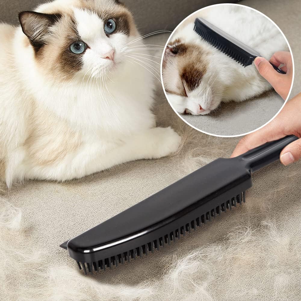 LandHope Carpet Rake for Pet Hair Remover Long Handle with Squeegee, Rubber Broom Carpet Brush Non Scratch Bristles Fur Remover Indoor Outdoor Push Broom for Cat Dog Hair Hardwood Tile Windows Clean