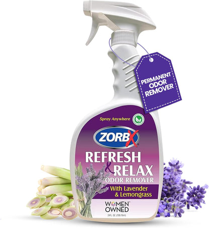 ZORBX Refresh & Relax Odor Remover Spray with Lavender & Lemongrass 8 Oz (Pack of 2) – Permanent Solution Room Freshener & Air Freshener Spray for Home, Bathroom, Furniture, Carpet, Car, Gym & Laundry