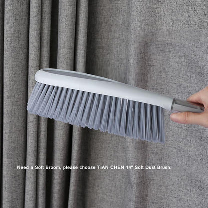 Hand Broom, 14 inch Large Counter Duster, Slightly Stiff Plastic Bristle Brush with Long Handle, Sweep for Furniture, Floor, Bench, Carpet, Woodworking, Patio, Home, Shop(Gray, 14 inch)